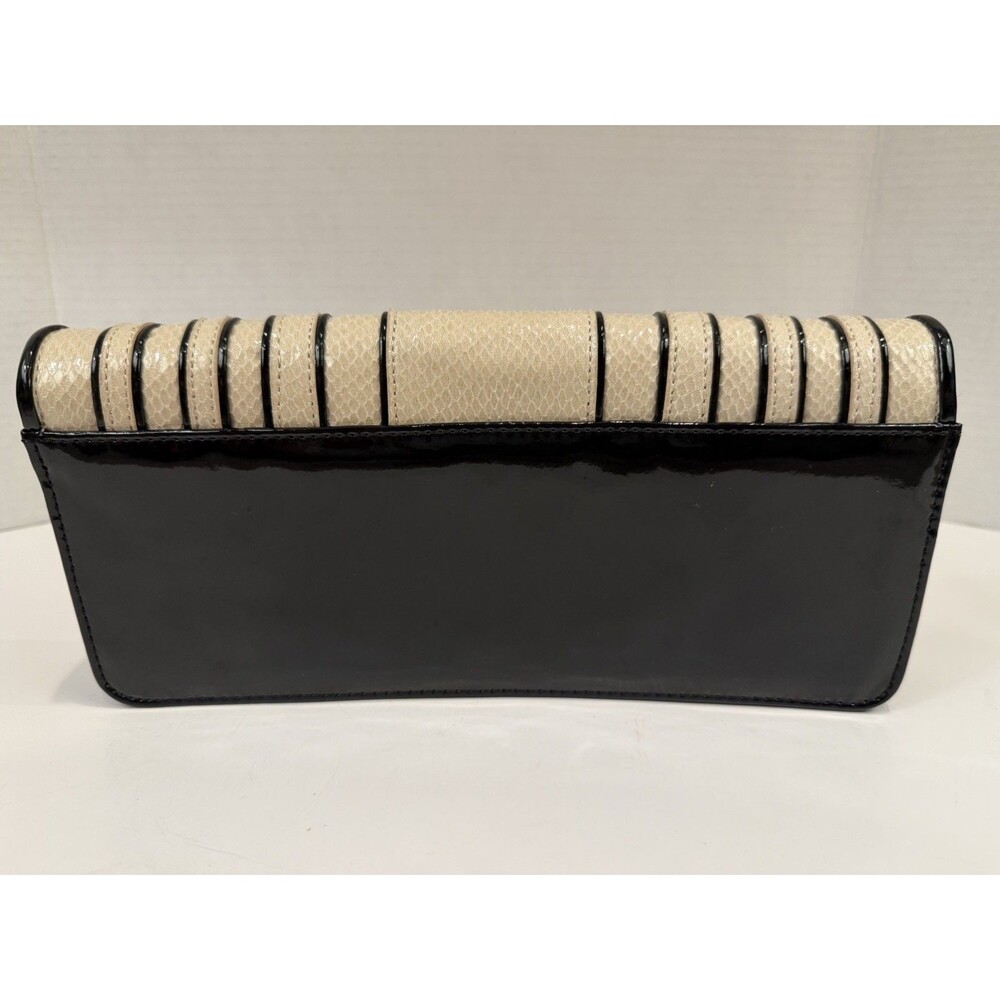 WHBM Beige Black Striped Envelope Clutch Wallet Retro Mod Evening Bag - Picture 2 of 9